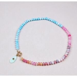 Rainbow Beaded Necklace Pastel Gradient Glass Beads with Drop Charm NWT